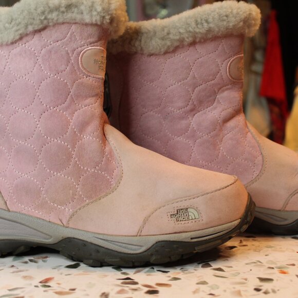 The North Face Women's Pink Leather/Suede Winter Snow Boots 8 M Faux Fur Zip - Picture 3 of 14